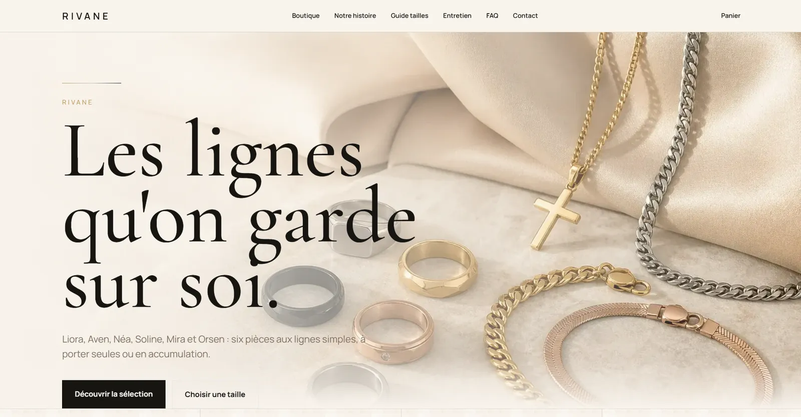 Page d’accueil de rivane.store, boutique de bijoux